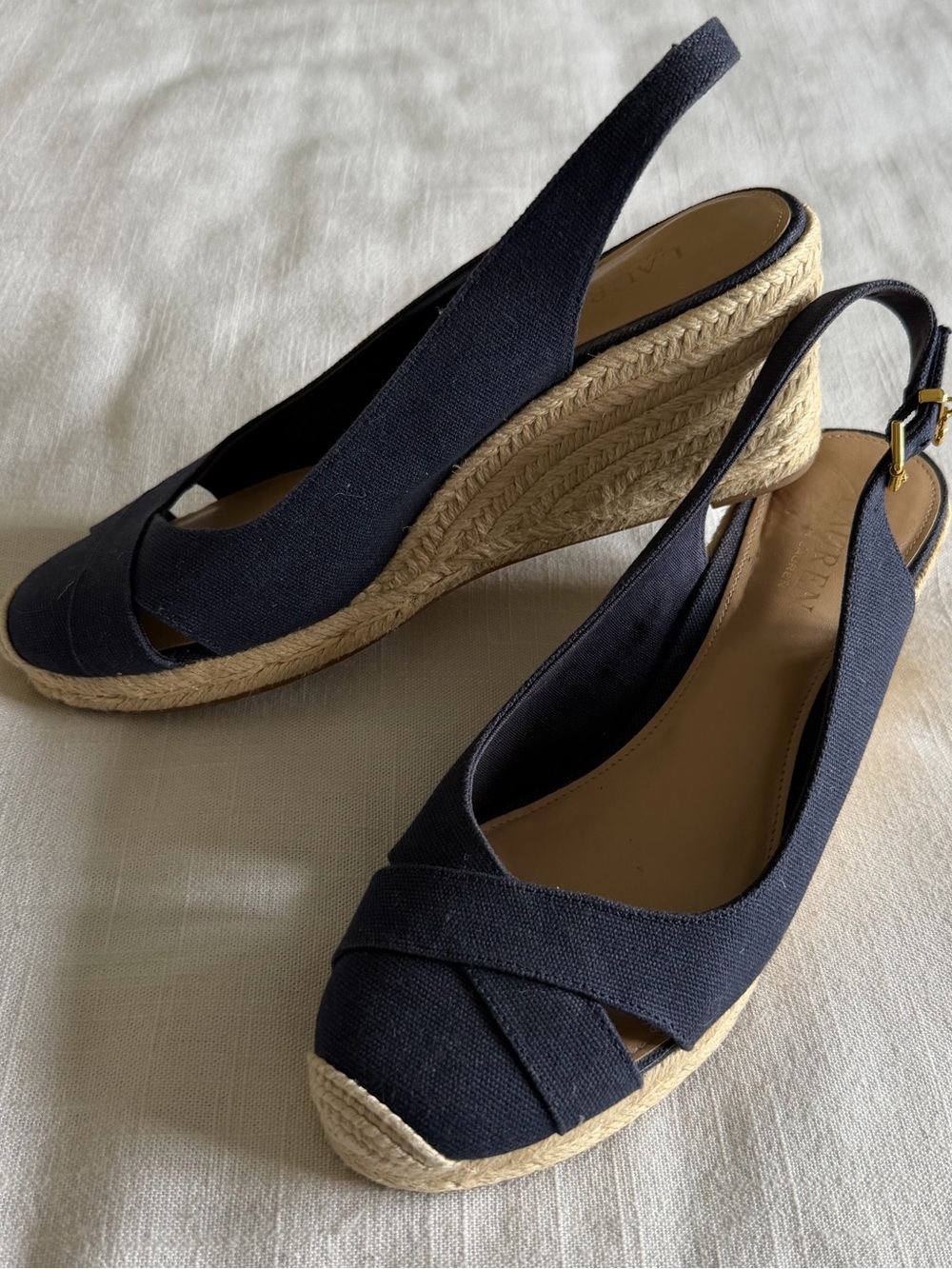 Lauren Ralph Lauren Wedge Sandals Womens Size 9 Blue Espadrille Slingback Summer